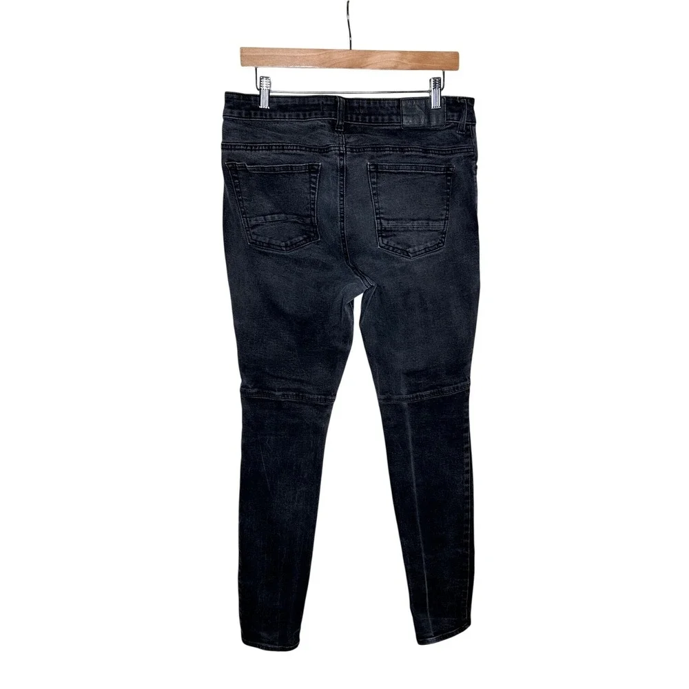 Pacsun Mens Stacked Skinny Jeans Black Denim Size 32X32 Tapered Leg Distressed